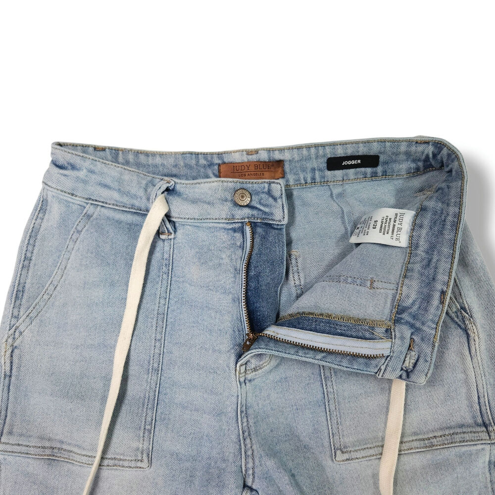 Judy Blue Jogger Jeans Drawstring Waist Utility Patch Pockets Light‎ Wash 9/29 - Picture 5 of 11